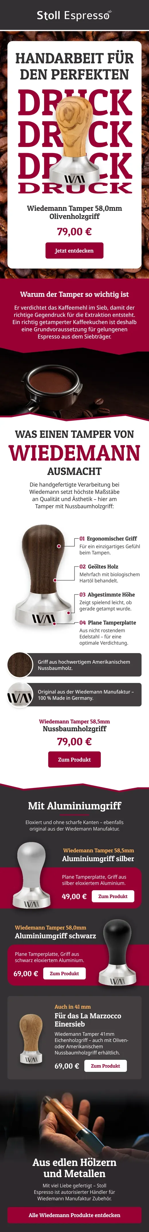 Newsletter von Stoll Espresso: Wiedemann Tamper